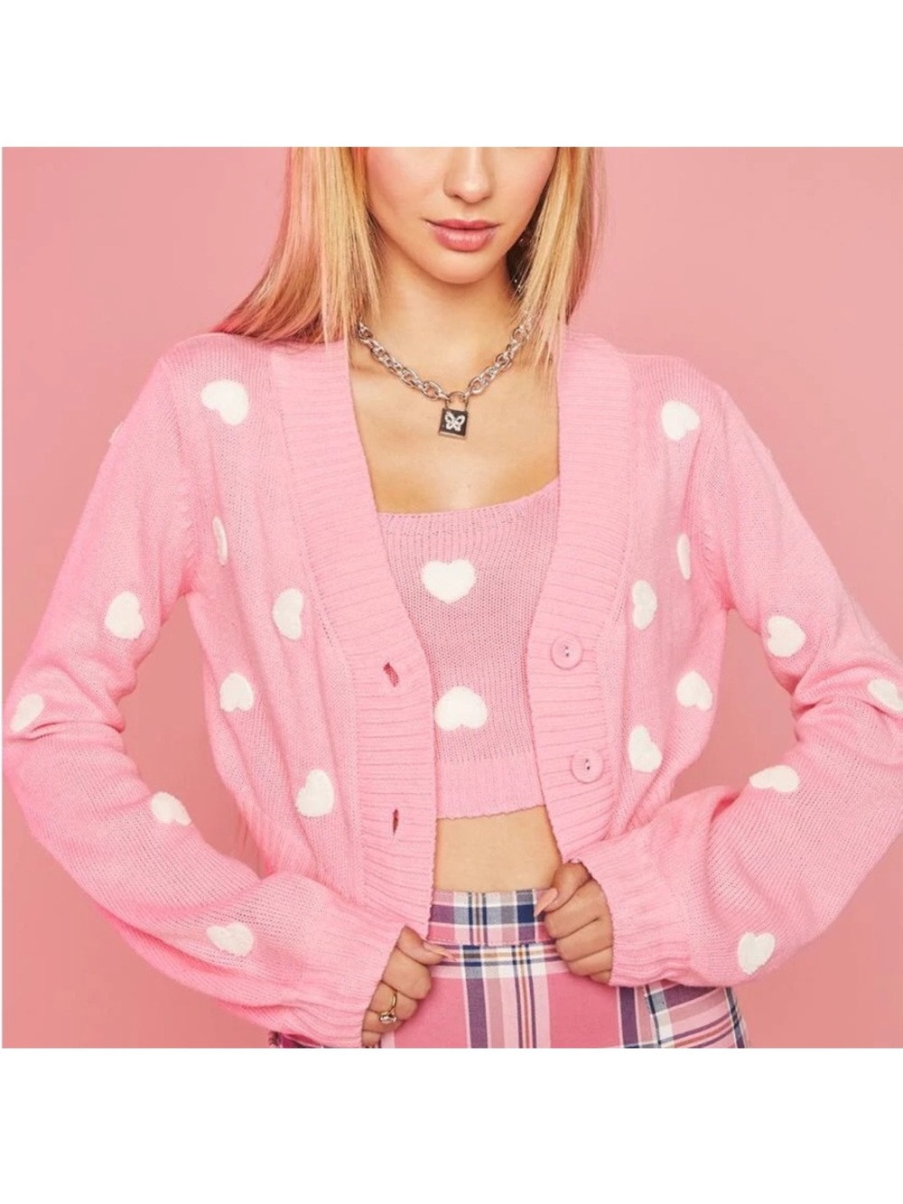 Dolls Kill Sugar Thrillz Gumdrop Baby Pink Happy Together Sweater Set